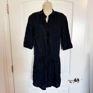 James Perse linen navy shirt dress office siren half button up size 1 Small